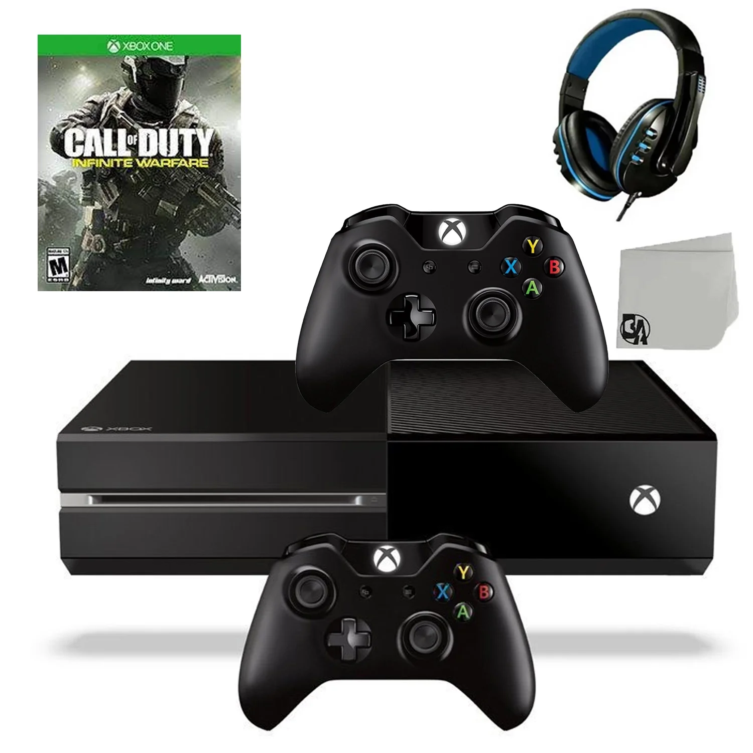 Microsoft Xbox One Original 500GB Gaming Console Black Headset 2 Controller Included With Call of Duty Infinite WarFare Game BOLT AXTION Bundle Like