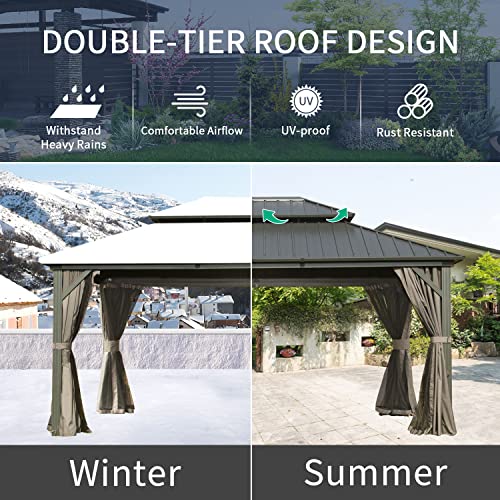 Domi 10' x 10' Hardtop Gazebo Outdoor Metal Gazebo with Galvanized Steel Double Roof Canopy, Curtains and Netting for Patio, Backyard, Deck