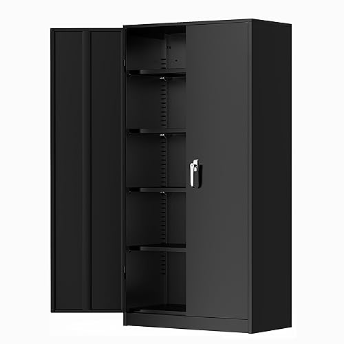 Greenvelly Metal Garage Storage Cabinet with Lock, 72”Metal Storage Cabinet with 2 Doors and 4 Adjustable Shelves, Steel Tool Cabinet for Garage