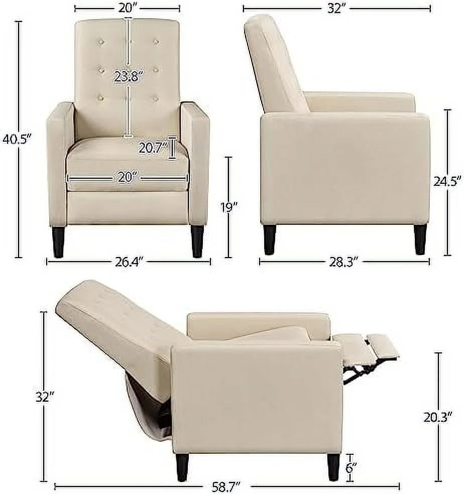 RUNFAYBIU Fabric Recliner Chair Mid-Century Modern Recliner Adjustable Single Recliner Sofa with Thicker Seat Cushion Tufted Upholstered Sofa with