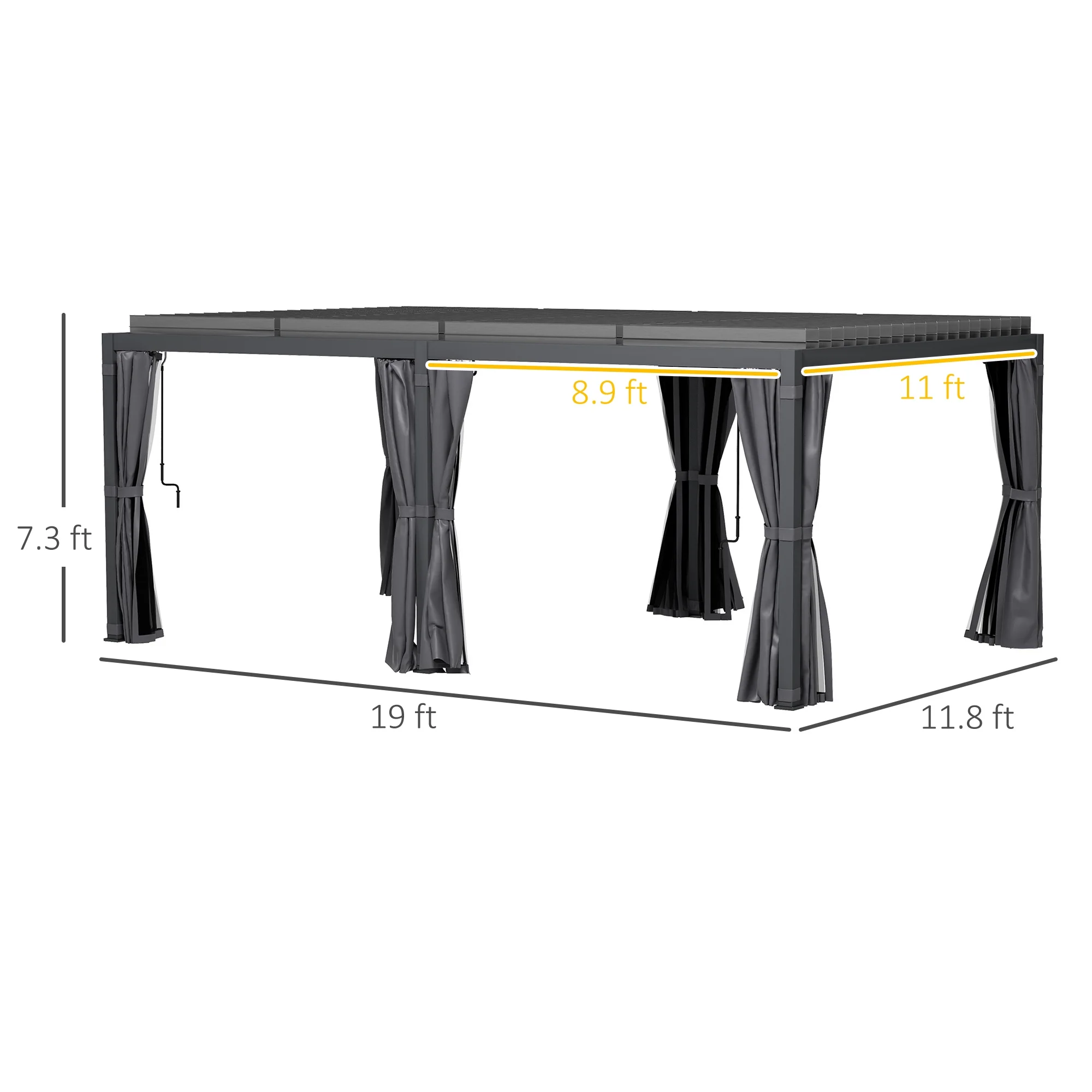 Outsunny 12'x19' Aluminum Pergola with Adjustable Louvered Roof, Dark Gray
