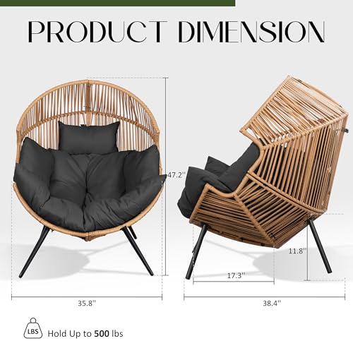 JAMFLY Egg Chair Wicker Outdoor Chairs, Oversized Patio Chair Oversized Lounger Chair with Cushion for Indoor Living Room, Bedroom