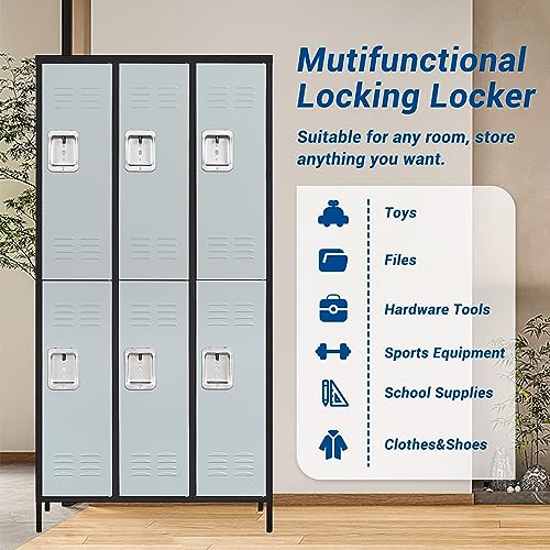72" Metal Locker for Employees 3 Doors Blue Steel Storage Locker for Office, School, Gym - Metal Storage Cabinets for Home, Office, Gym, School