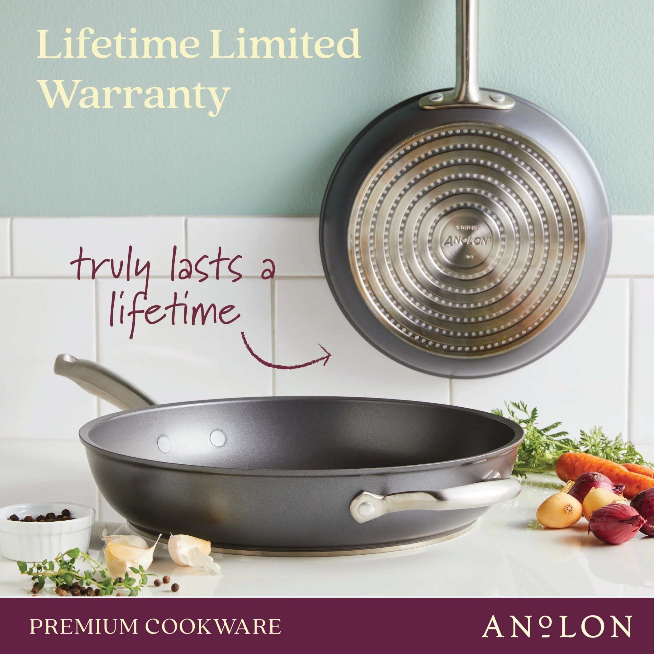 Anolon Accolade Forged Hard-Anodized Nonstick Wok with Lid, 13.5-Inch, Moonstone