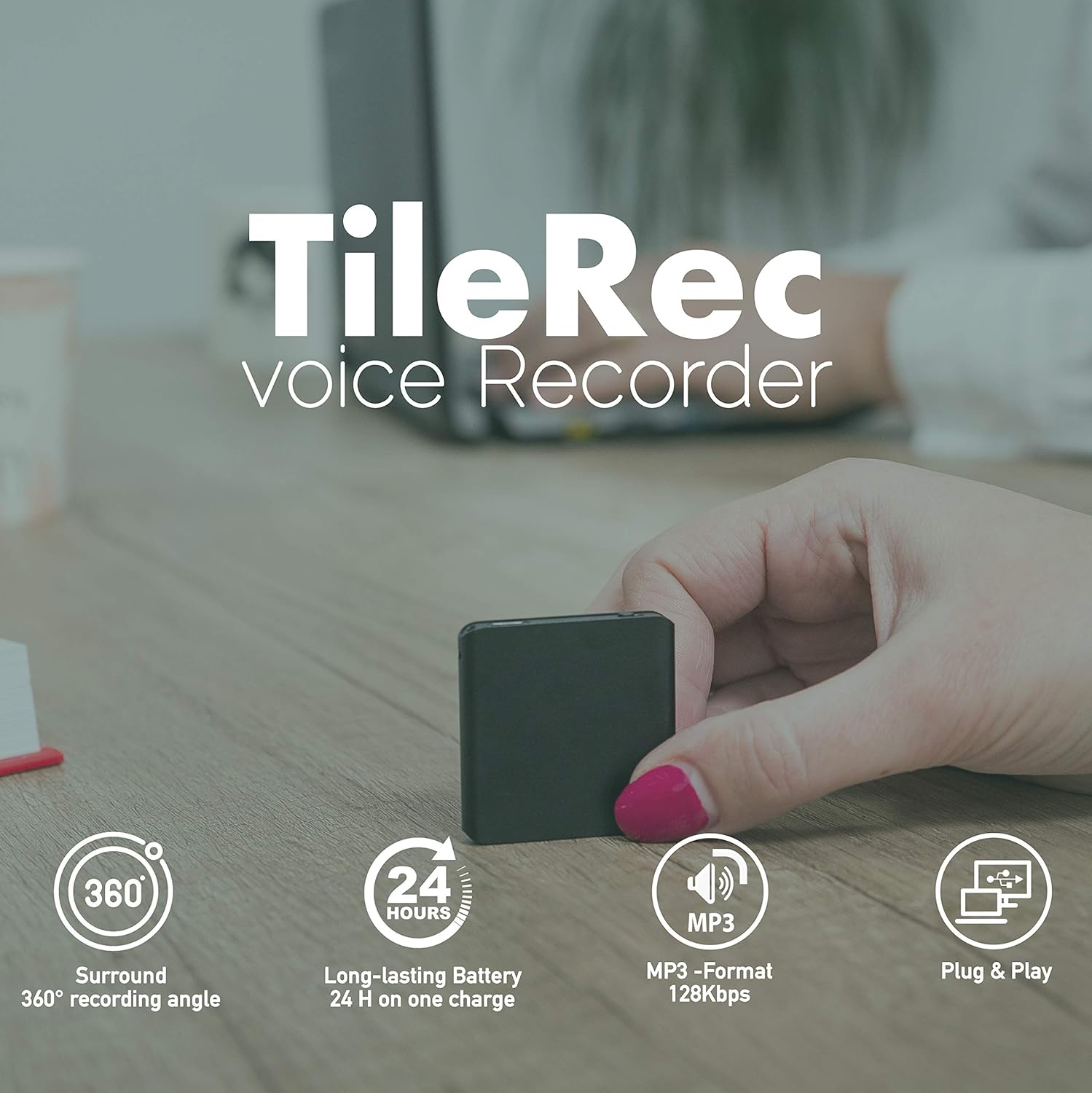 TileRec - Slimmest Voice Activated Recorder with 145 Hours Recording Capacity, MP3 Records, 24 Hours Battery Time