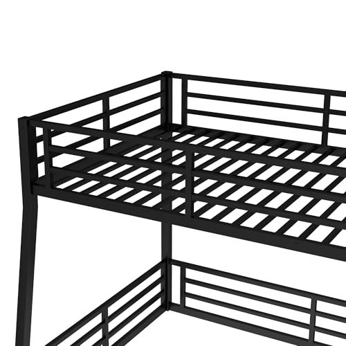 Heavy Duty Bunk Bed Frame with Ladder, Twin XL Over Twin XL Bunk Beds with Safety Guardrails, Adults Bunk Beds with Noise-Reducing Rubber Stoppers