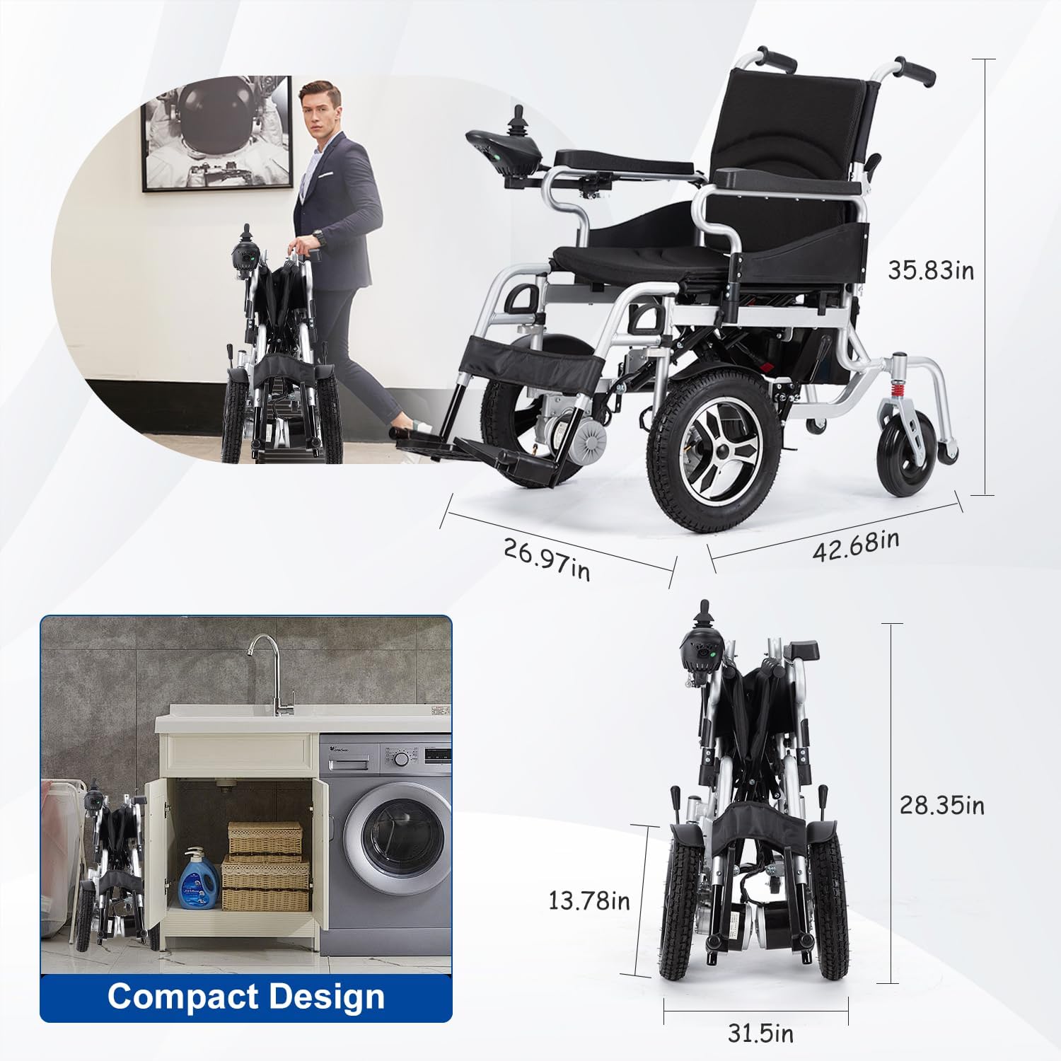 Electric Wheelchair for Adults Lightweight Foldable,All Terrain Motorized Wheelchair for Seniors Portable