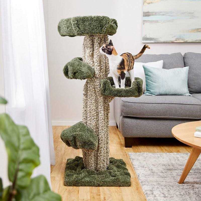 Frisco 49-in Tree-Shaped Real Carpet Wooden Cat Tree - Pet Supplies online store