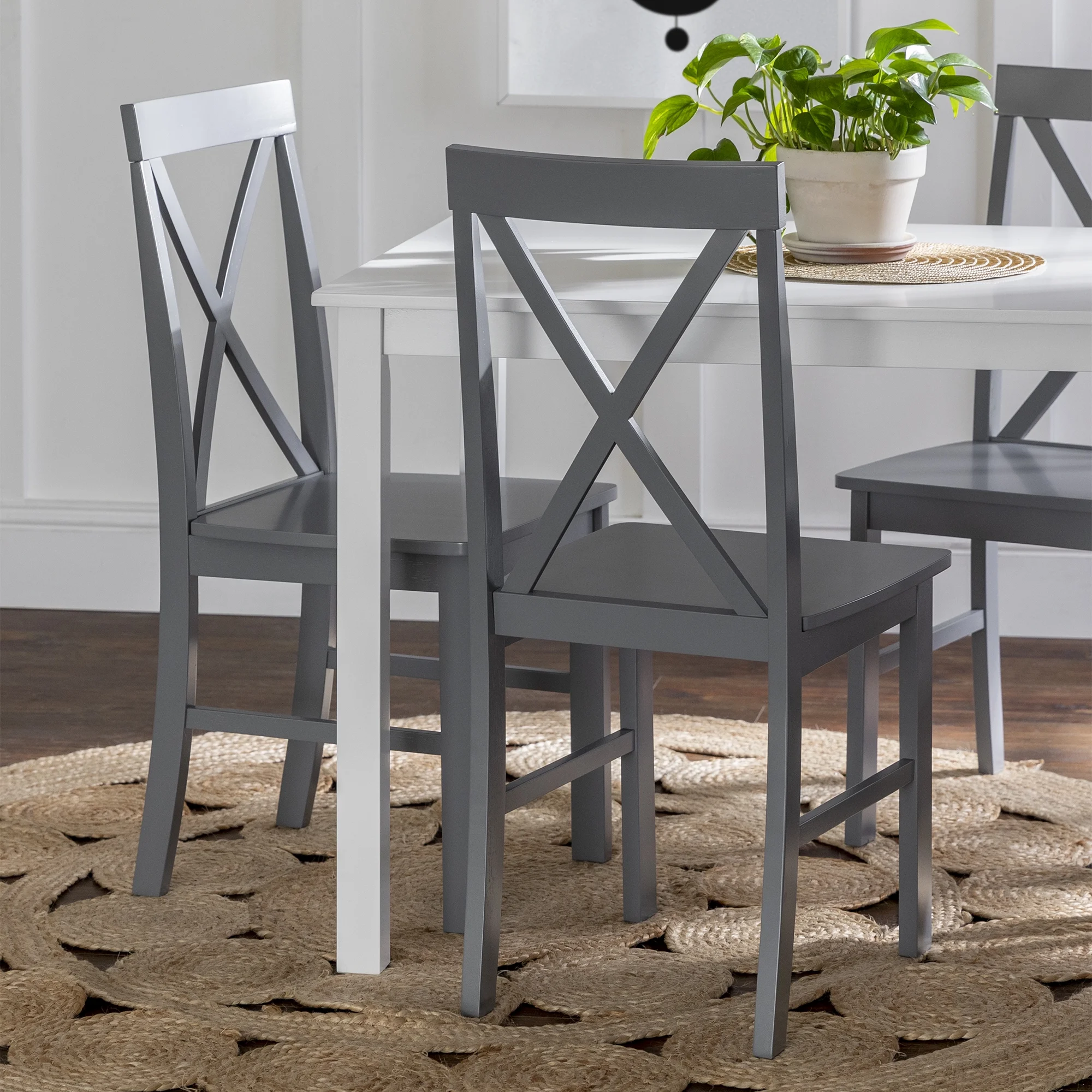 Walker Edison 5-Piece Solid Wood Farmhouse Dining Set - White/Grey