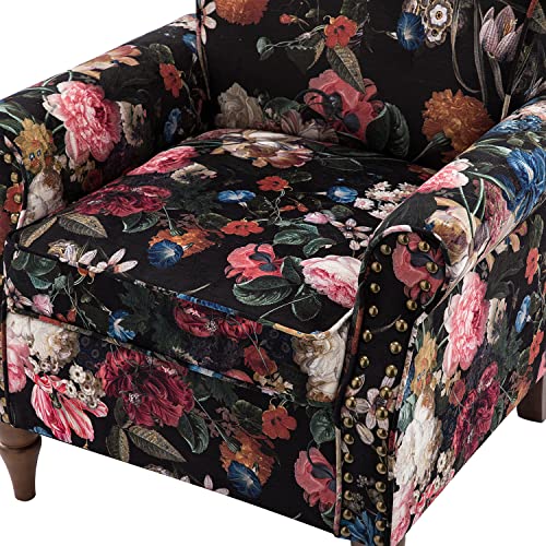 HULALA HOME Modern Wingback Accent Chair with Wood Legs & Removable Cushion, Comfy Upholstered Armchair with Nailhead Trim