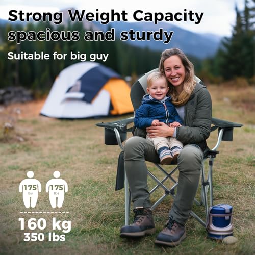 KingCamp Oversized Camping Folding Chair, Heavy Duty 450 LBS with Lumbar Support, Padded Outdoor Chair with Cup Holder