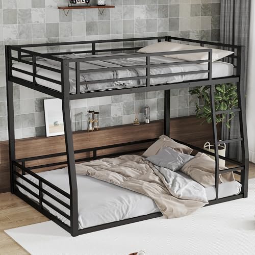 Heavy Duty Bunk Bed Frame with Ladder, Twin XL Over Twin XL Bunk Beds with Safety Guardrails, Adults Bunk Beds with Noise-Reducing Rubber Stoppers