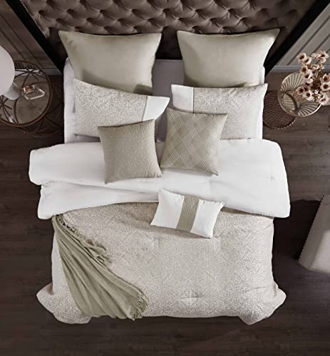 Riverbrook Home 100% Polyester Comforter Set, Queen, Hillcrest - Ivory/Gold, 9 Piece Set