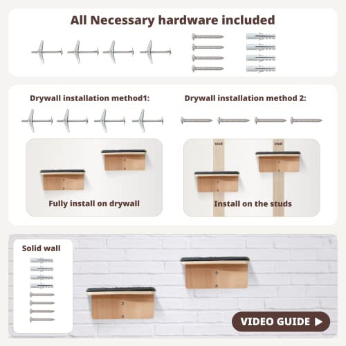 Cat Wall Shelf with Two Steps - Wave Cat Shelves and Perches for Wall - Wall Mounted Cats Furniture for Sleeping, Playing, Climbing, and Lounging