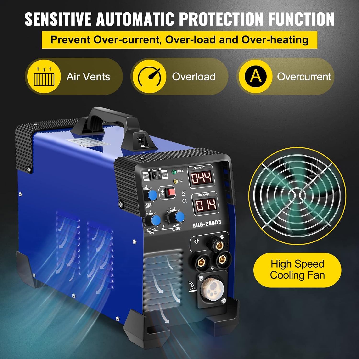 Mophorn MIG Welder, 200 Amp 3 in 1, 220V DC MIG/TIG/Arc Welding Machine, Portable TIG Welder with IGBT Inverter and Digital Display