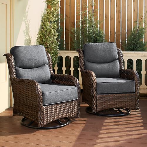 Luxury Patio Furniture Set with 6-inch Thick Cushion, Outdoor Couch and High Back Swivel Rocker Patio Chairs, 7PCS Wicker Conversation Set for Deck