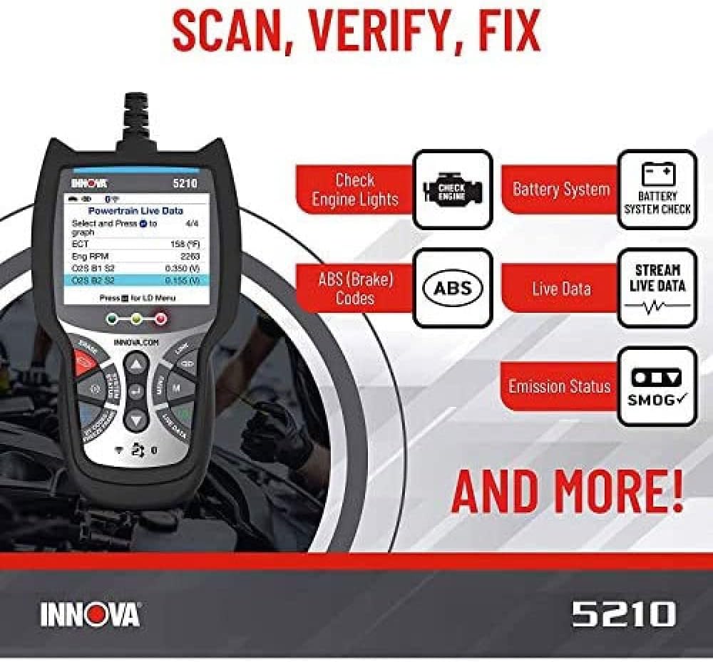 INNOVA 5210 - Newest 2022 OBD2 Diagnostic Code Scanner - Read/Erase ABS Codes, Reset Oil Lights, Live Data, Battery/Charging System Test