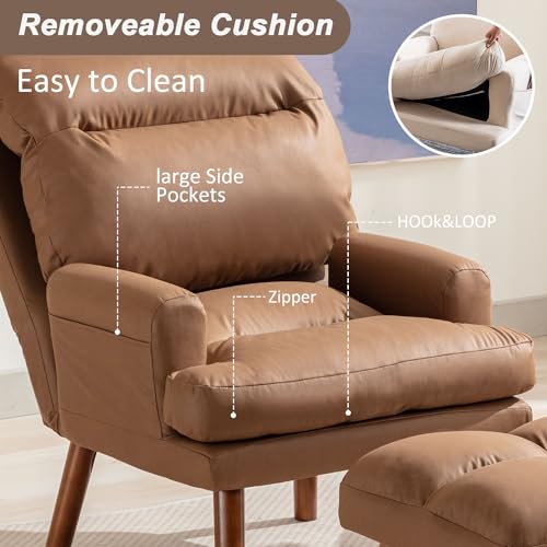 INZOY Accent Chairs with Ottoman, Velvet Fabric Armchair with Ottoman for Bedroom Living Room