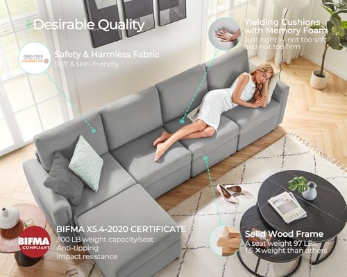 LINSY HOME Modular Sectional Sofa, Convertible U Shaped Sofa Couch with Storage, Memory Foam, Modular Sectionals with Ottomans