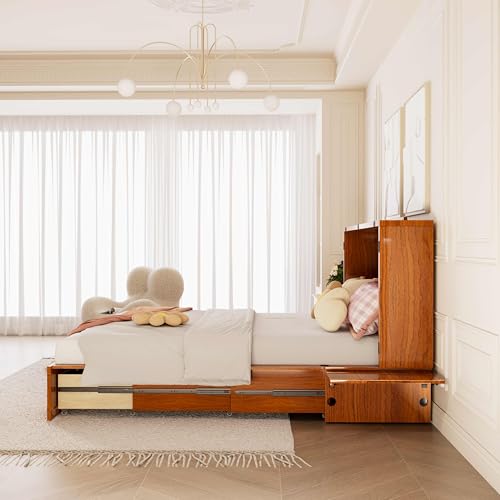 PUREMIND Queen Murphy Bed with Storage Drawers, Camas Con Colchon Incluido, Hideaway Chest Beds with Built-in Charging Station