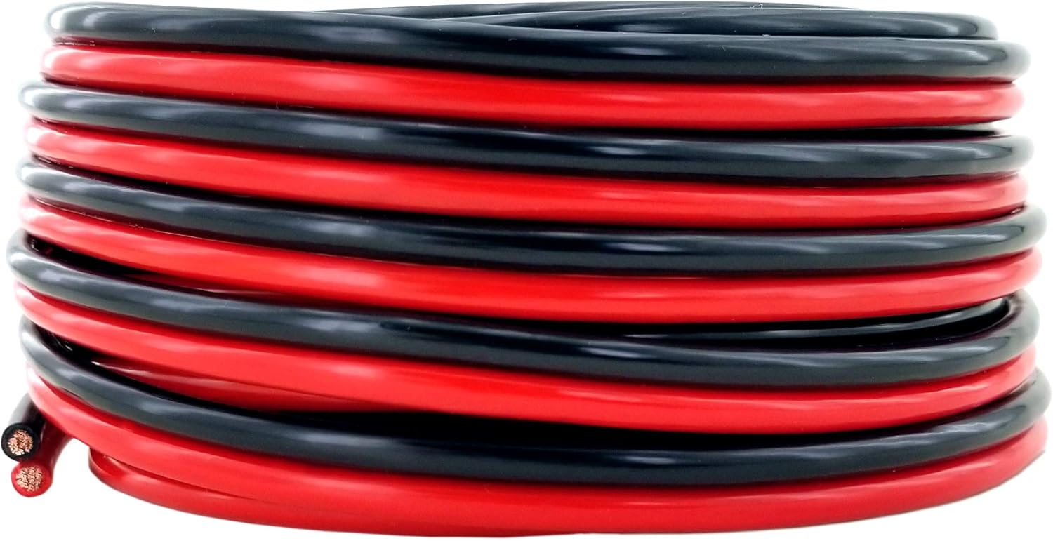 GS Power Flexible 10 AWG (American Wire Gauge) 50 Feet Stranded Oxygen Free Copper Red/Black Bonded Zip Cord Cable for Car Audio Stereo Amplifier
