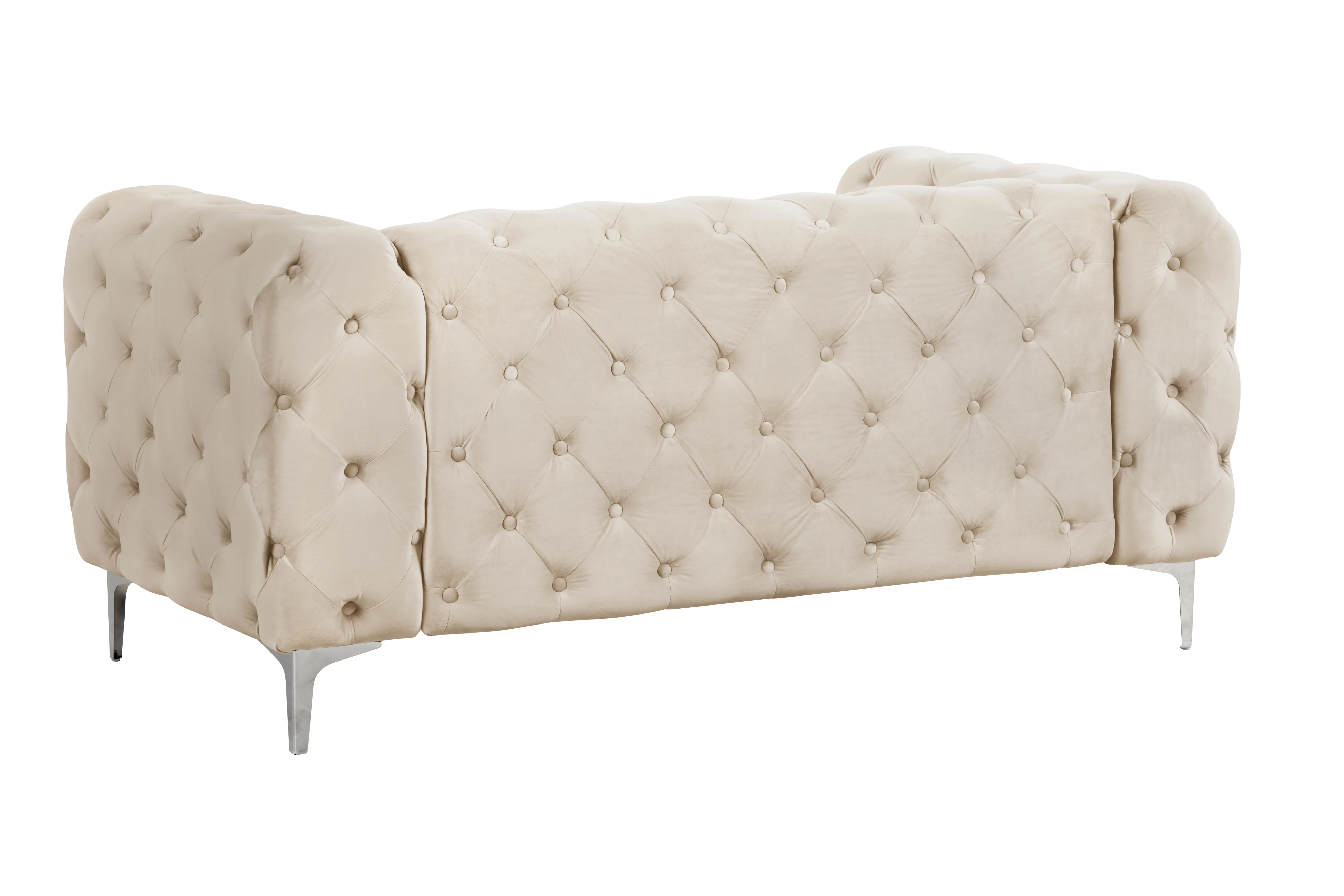 Denver 2 Piece Button Tufted Beige Velvet Fabric Living room Set - Sofa and Loveseat