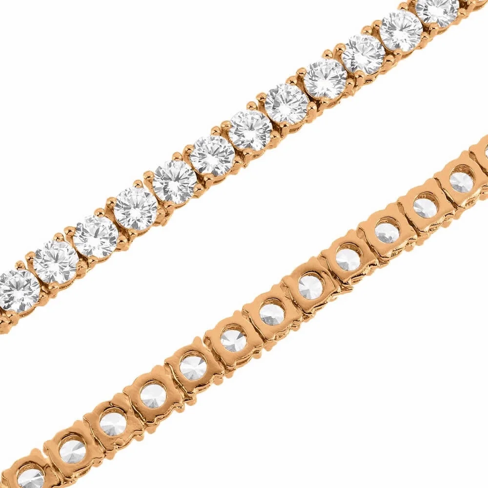 Real Genuine Sterling Silver High Quality AAA+ Grade 12.65 Ct. Lab Simulated Diamond 14K Rose Gold Finish 4mm One Row Tennis Chain Necklace 16"