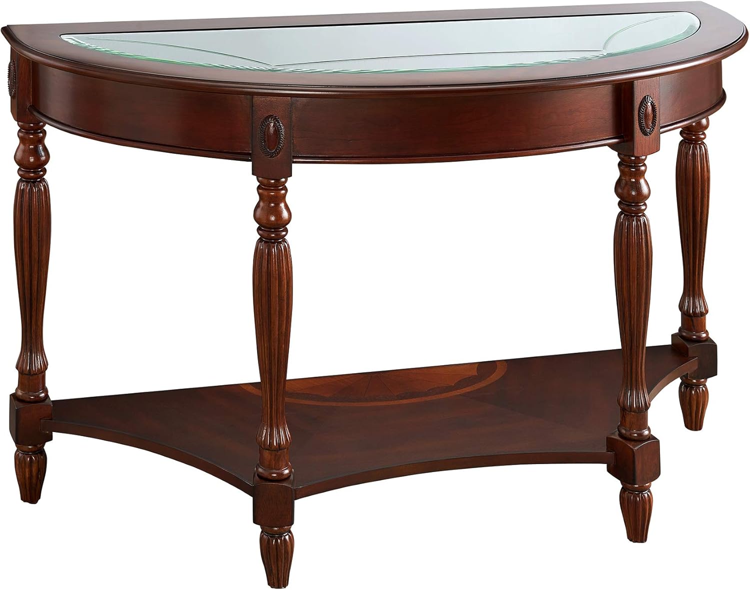 MODERION Solid Wood Coffee Table, Traditional Oval Cocktail Table with Storage Shelf, Carvings Side Elegant Vintage Sofa Table for Living Room