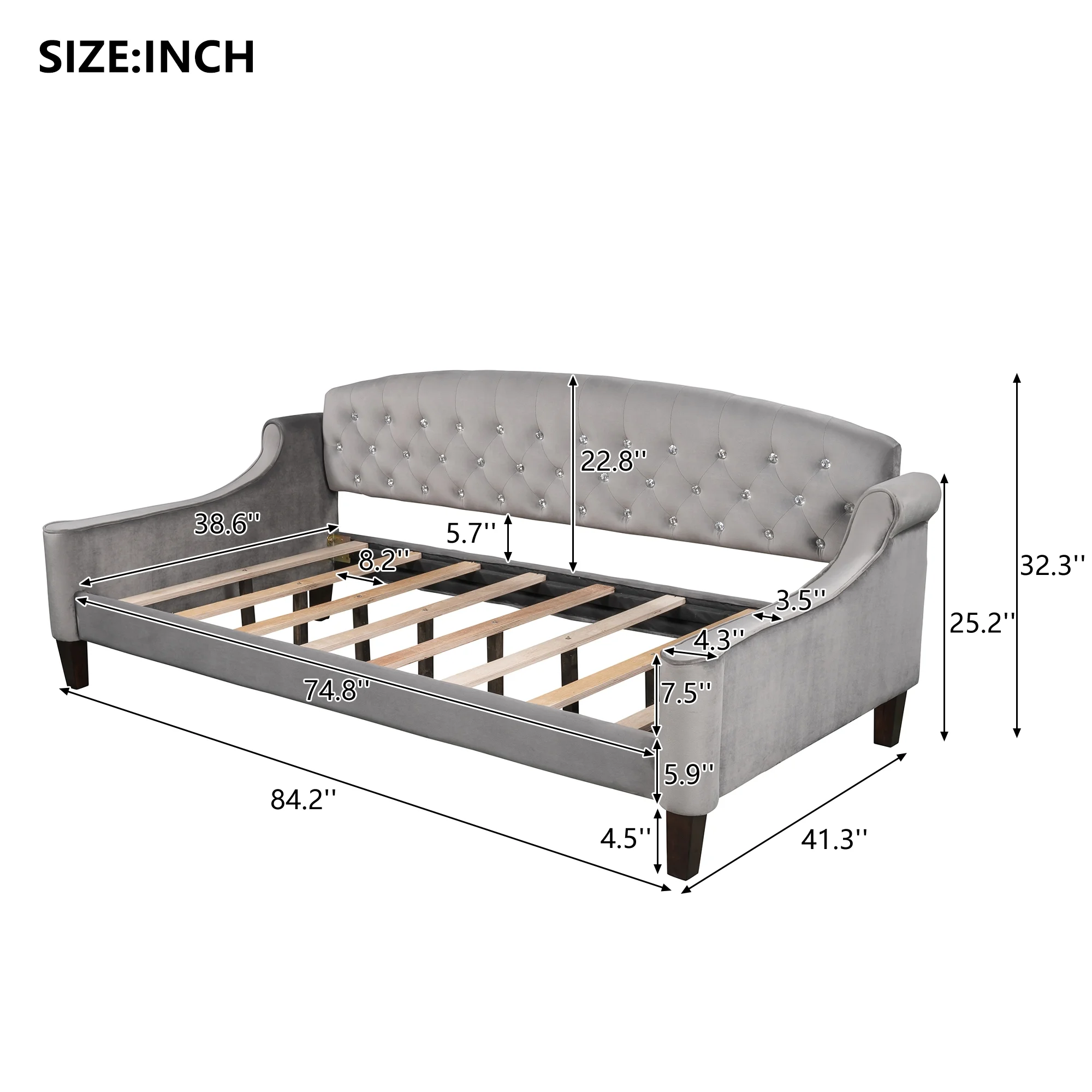 Euroco Twin Size Tufted Button Daybed, Gray