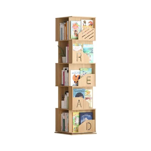 Rotating Wooden Bookshelf 360° Storage Display Rack Corner Bookcase Floor Standing Open Shelves for Living Room Organizer Decor