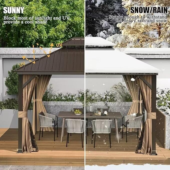 Domi 10’ x 10’ Hardtop Gazebo Metal Frame Canopy with Netting & Curtains