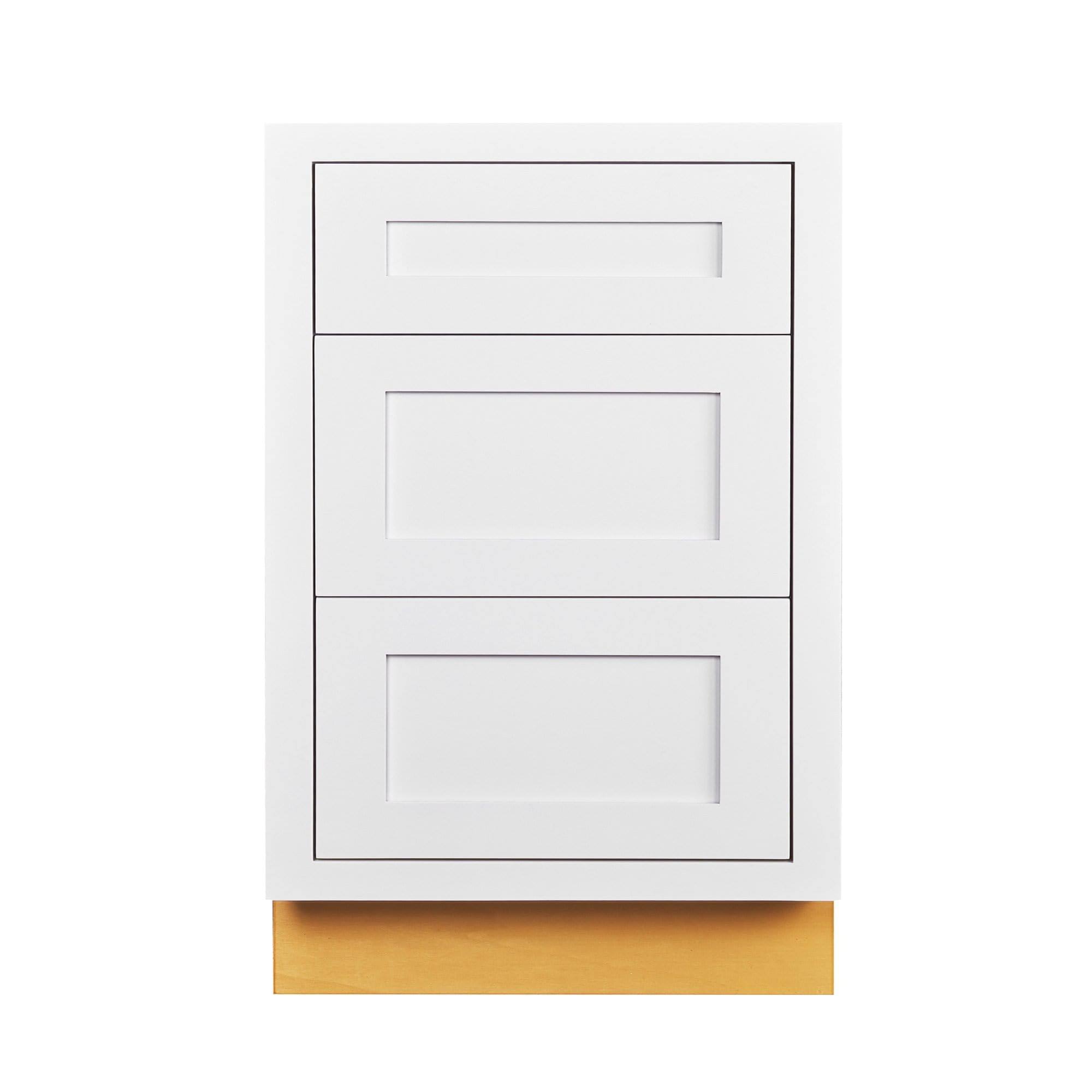 21 inch Wide Drawer Base Cabinet Three (3) Drawers Snow White Inset Shaker