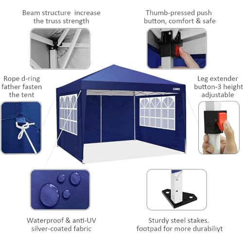 COBIZI 10x10 Pop up Canopy Tent Protable Canopy Tent with 4 Sidewalls Waterproof Commercial Instant Shelter for Parties, Wedding