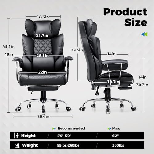 COMHOMA Big and Tall Office Chair, High Back Leather Gaming Chair with Footrest