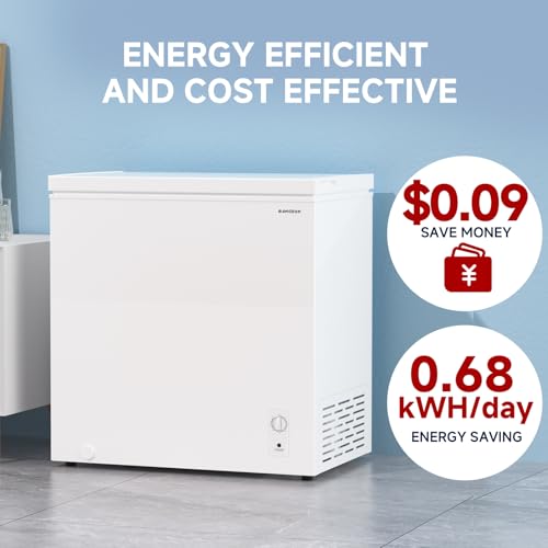 BANGSON 3.5 Cu.Ft Chest Freezer, Compact Deep Freezer with Removable Basket, Adjustable Thermostat, Energy-Saving