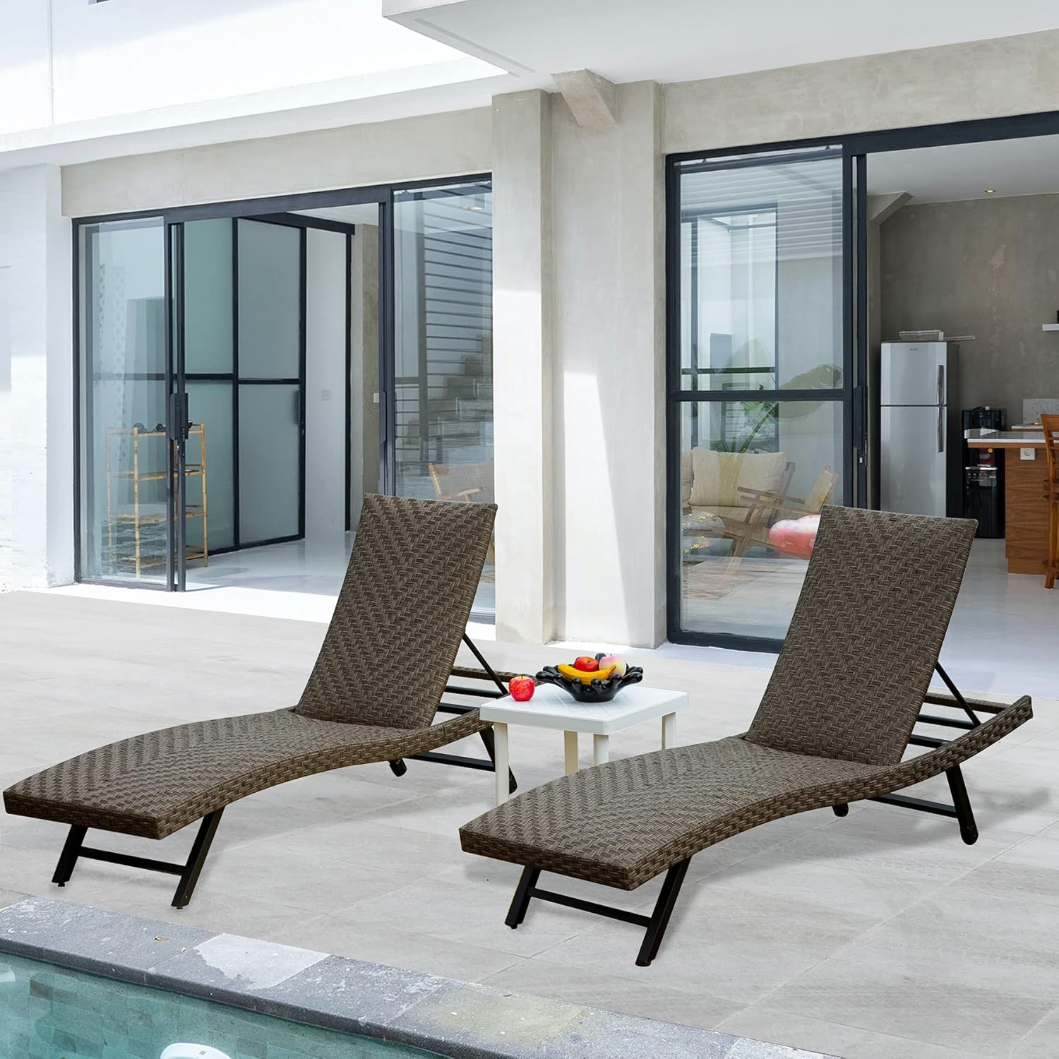 Outdoor Chaise Lounge（2021 New）- Aluminum Wicker Padded Lounge Chairs with Wheels,Adjustable Back and Quick Dry Foam,for Patio,Poolside,Yard,Garden