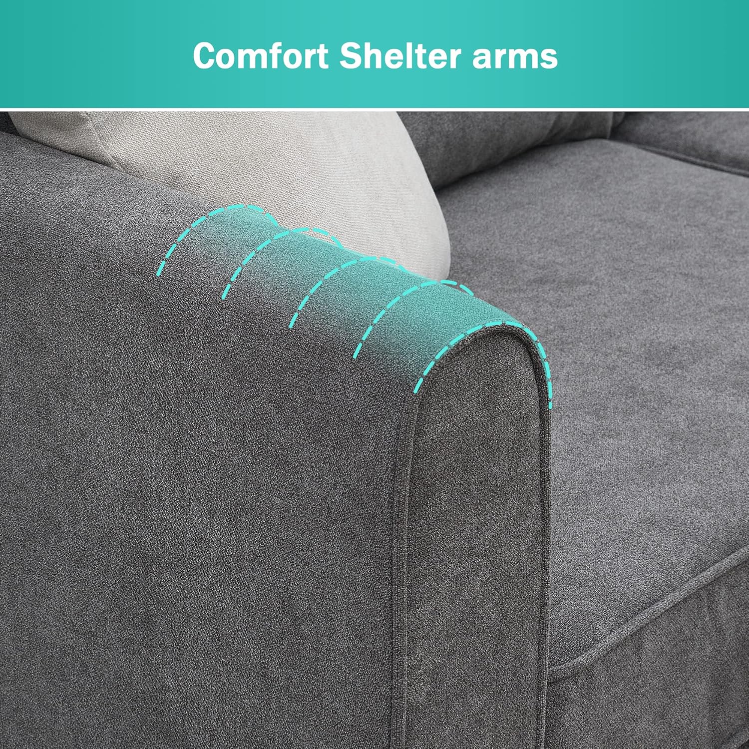 LUMISOL Upholstered Sectional Sofa for Living Room, L Shape Furniture Couch with 3 Pillows, Fabric Sofa Couch for Large Space Apartments Office, Grey