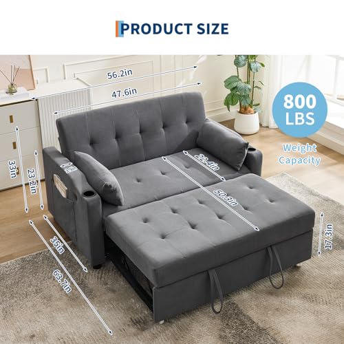 GarveeHome 3 in 1 Convertible Sleeper Sofa Bed, Corduroy Futon Couches with Pull-Out Bed, Adjustable Backrest, Charging Port & Side Pockets