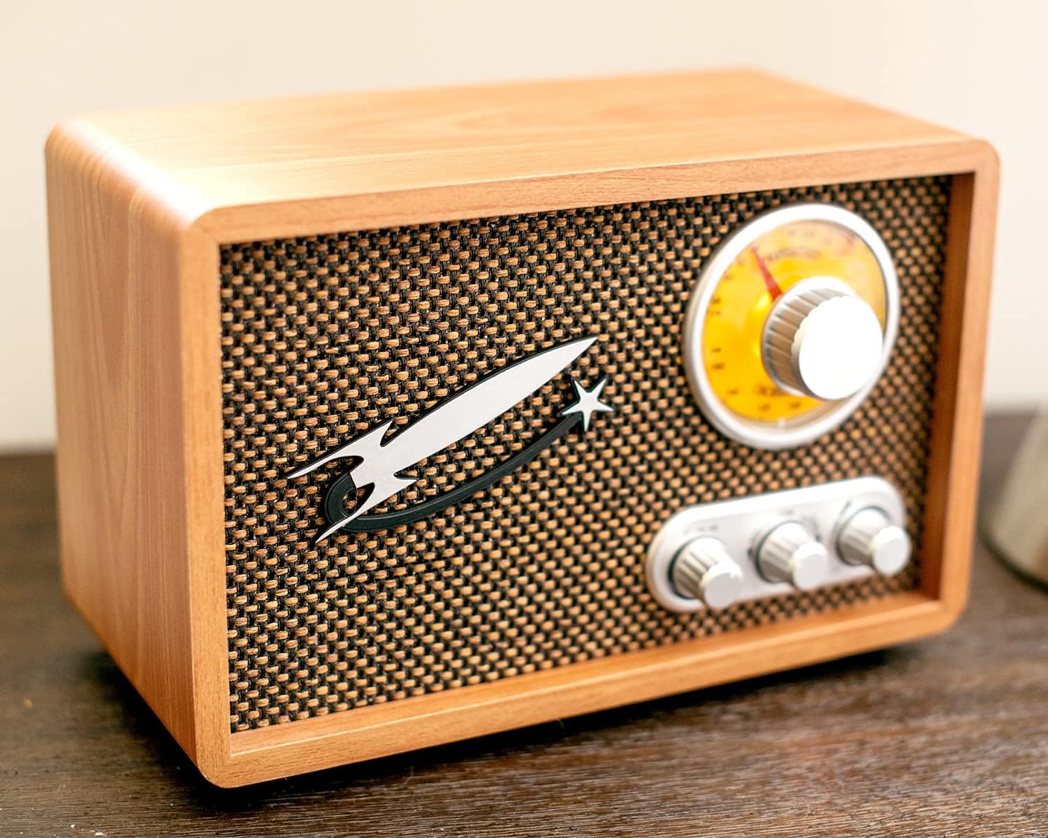 Rocket Retro Radio AM FM with Bluetooth, Vintage Wood Radio for Kitchen, Office, Garage, Camper