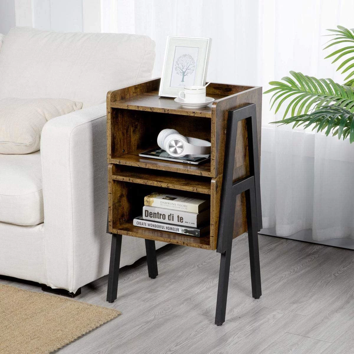 Industrial Living Room 3-Piece Table Sets - Includes Coffee Table & Two End Sofa Side Tables, Wood Home Accent Furniture, Easy Assembly, Rustic Brown