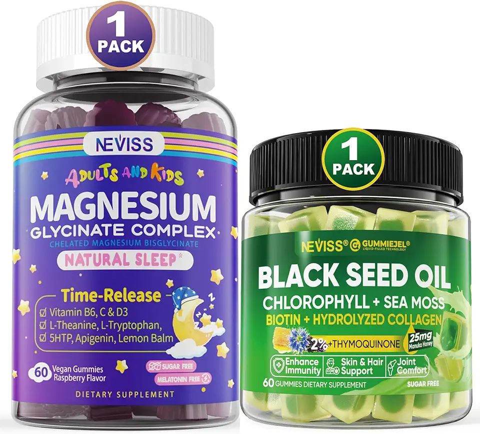 NEVISS Magnesium Glycinate Gummies for Adults & Kids + Black Seed Oil Gummies - Kansas Nuitrition - HNZSDS