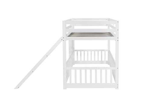 Full-Over-Full Castle Style Bunk Bed with 2 Drawers and 3 Shelves, Wood Bunk Bed Frame with Slide and Storage Staircase for Kids Teens Boys Girls