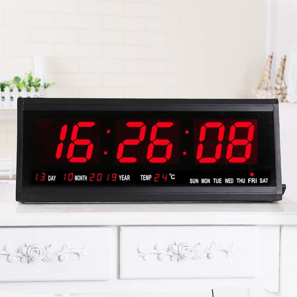 18.9 Inch Oversized LED Digital Wall Clock Large Display with Indoor Temperature Date and Day of Week