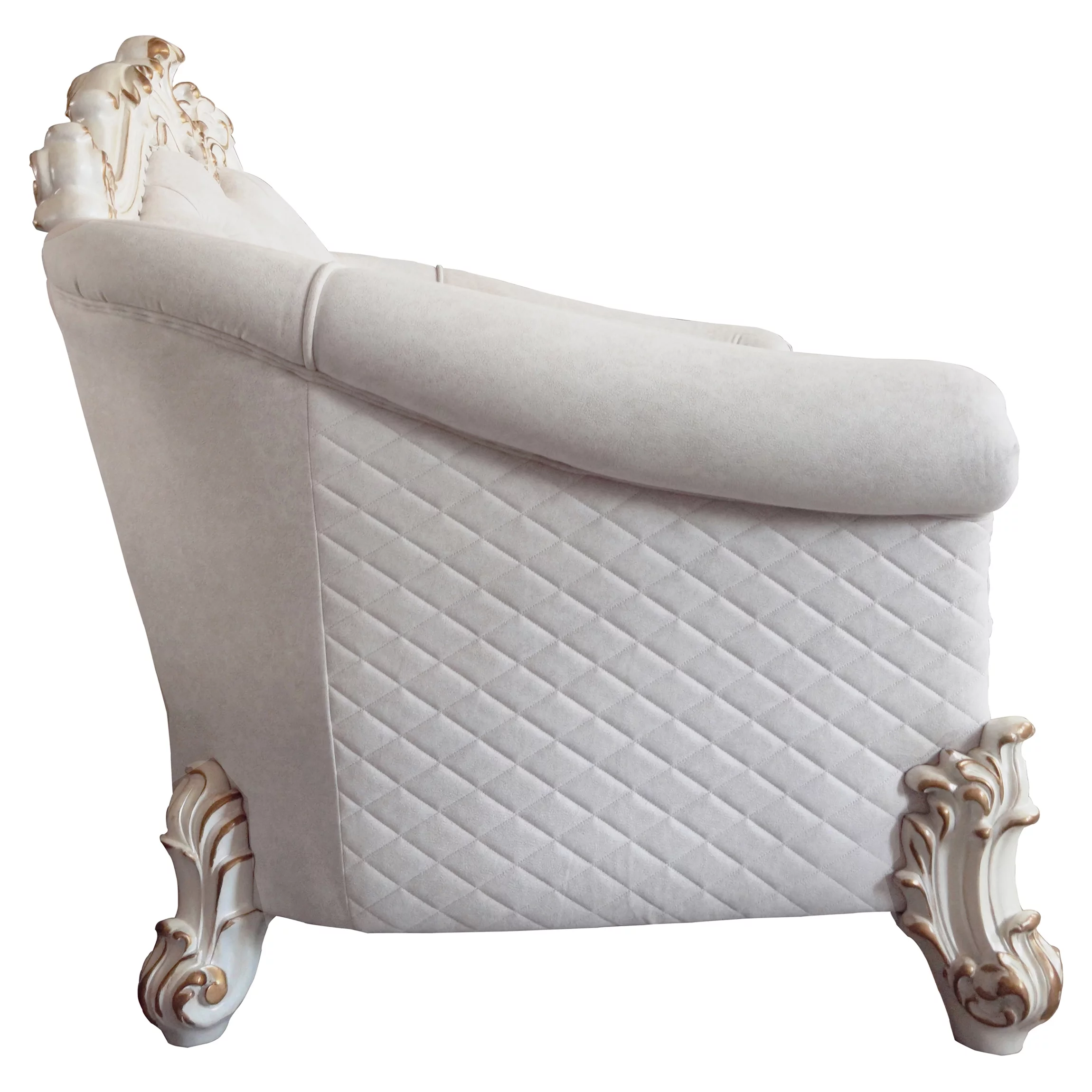 ACME Vendome II Loveseat with 4 Pillows in Ivory Fabric and Antique Pearl
