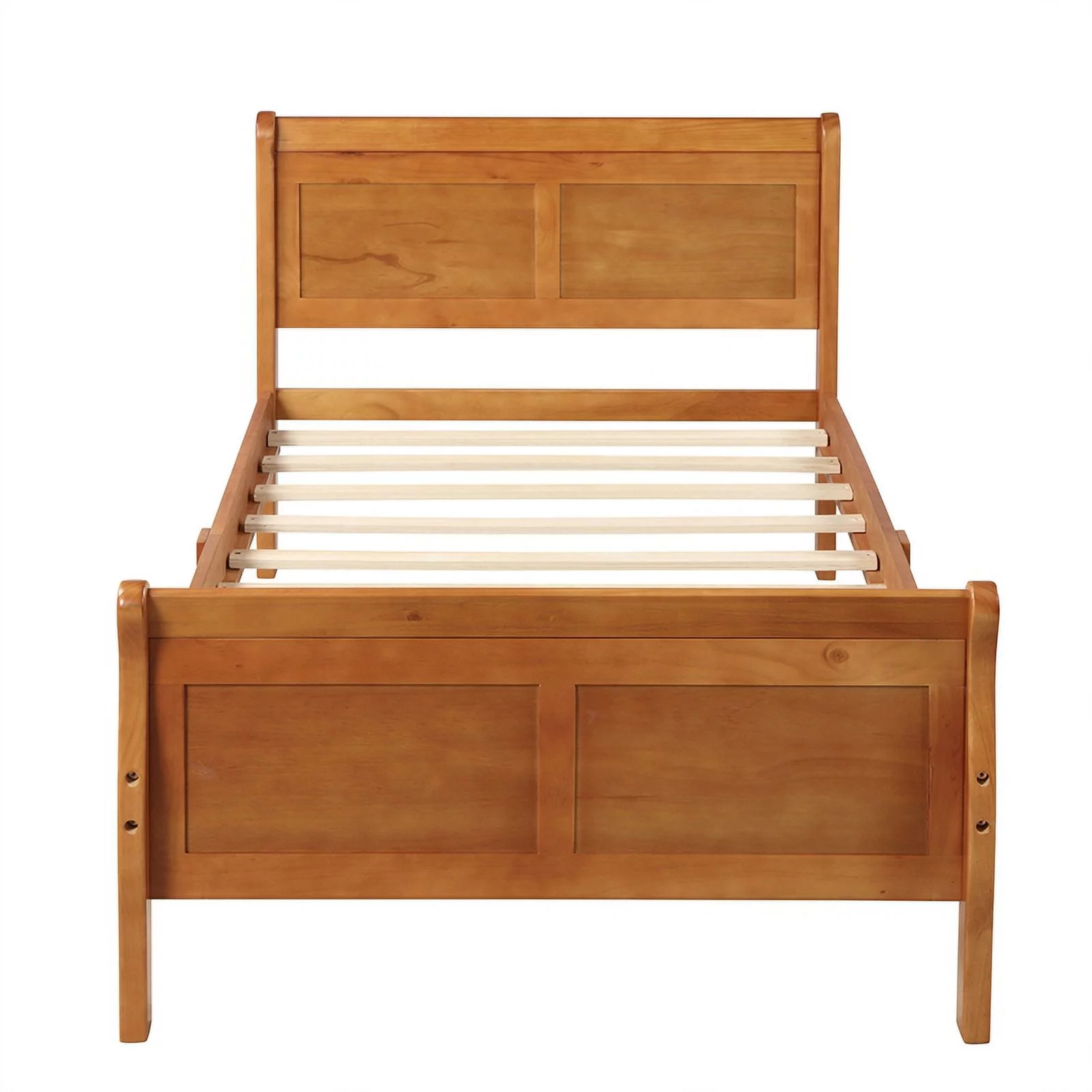 CRO Decor Wood Platform Bed Twin Bed Frame Mattress Foundation Sleigh Bed-Oak