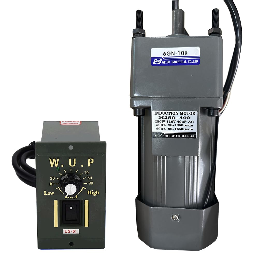 High Torque AC Motor + Speed Controller + Gear Box, 250W Single Phase Electric Motor with Gearbox, Variable Speed Motor