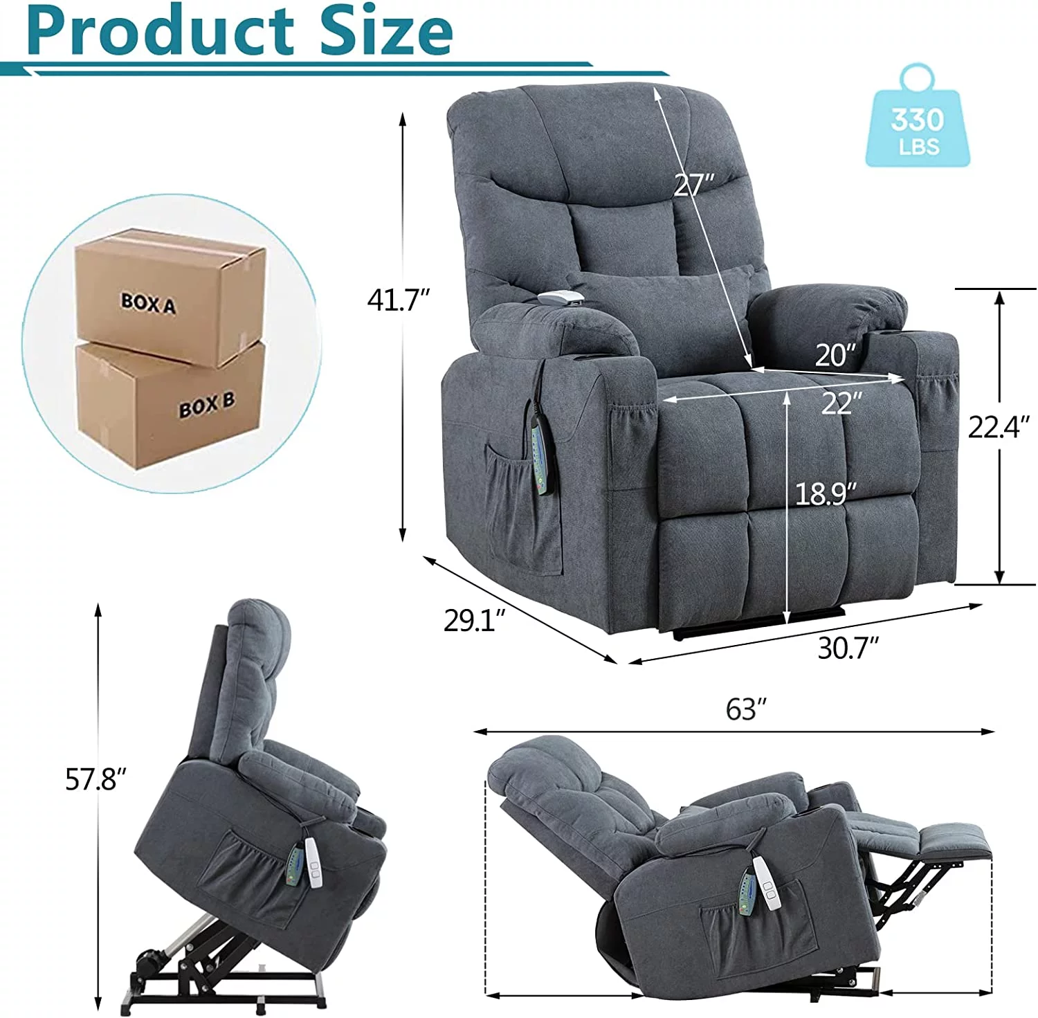 IPKIG Electric Power Lift Recliner Chair Sofa with Heat and Vibration, Lift Recliner Chairs for Elderly with Lumbar Pillow, Hand Remote Control