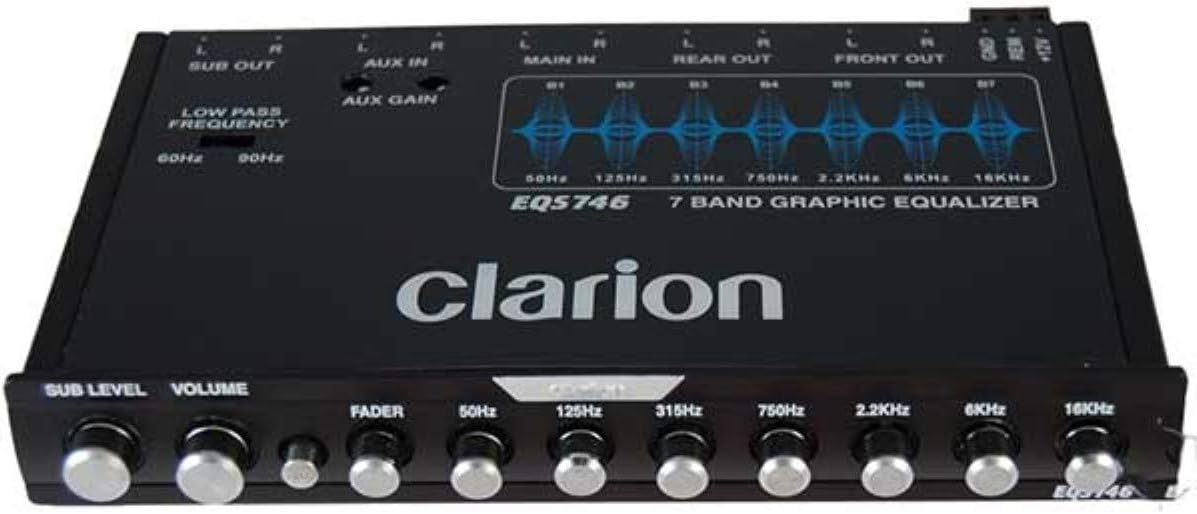 Clarion EQS755 7-Band Car Audio Graphic Equalizer with Front 3.5mm Auxiliary Input, Rear RCA Auxiliary Input and High Level Speaker Inputs