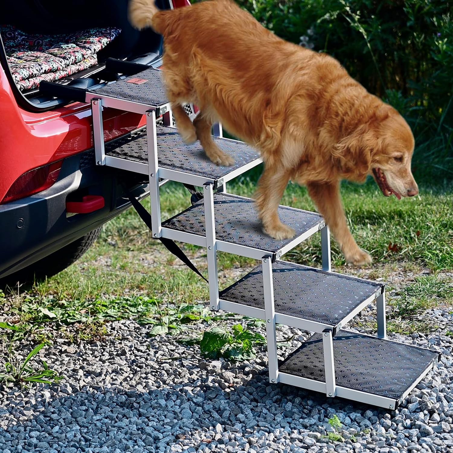 Dog Car Ramp for Large Dogs, LOOBANI Lightweight Dog Stairs Support up to 200lbs, Folding Agility Dog Ramp with Increased Nonslip Surface
