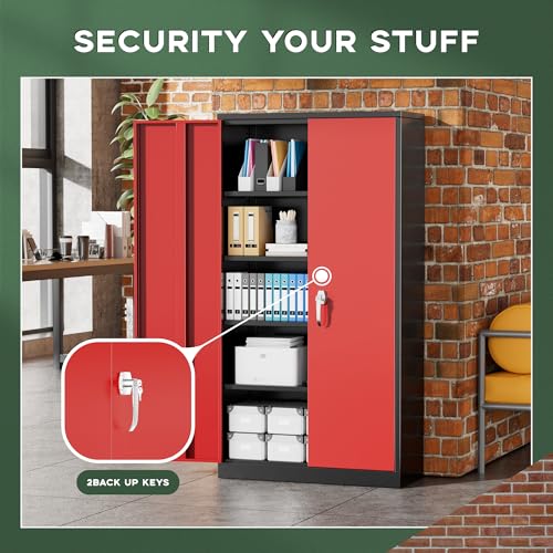 Greenvelly Metal Storage Cabinet, 72" Black Locking Metal Garage Storage Cabinet with Doors and 4 Adjustable Shelves
